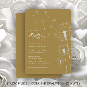 Simple Modern Gold Dandelion Bridal Shower Invitation