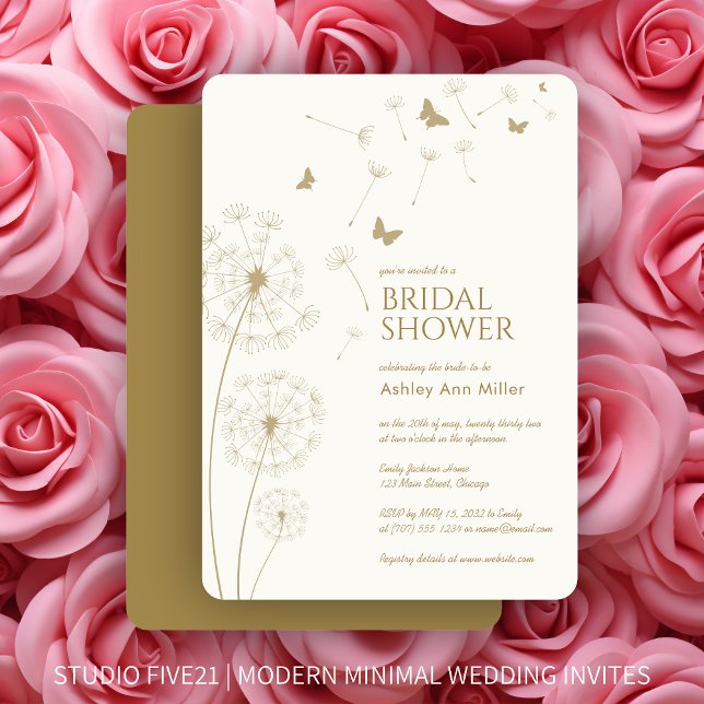 Simple Modern Gold Dandelion Bridal Shower Invitation (Creator Uploaded)