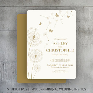 Simple Modern Gold Dandelion Wedding Invitation