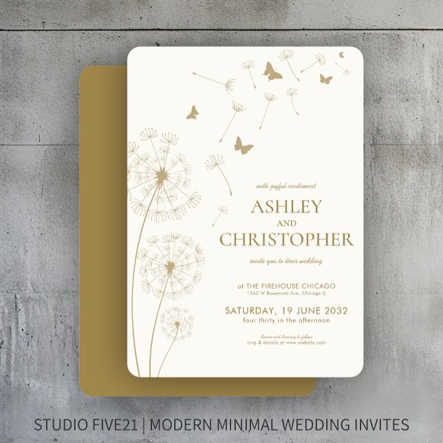 Simple Modern Gold Dandelion Wedding Invitation (Creator Uploaded)