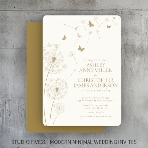 Simple Modern Gold Dandelion Wedding Invitation
