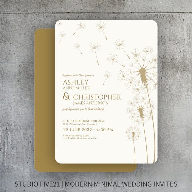 Simple Modern Gold Dandelion Wedding Invitation (Creator Uploaded)