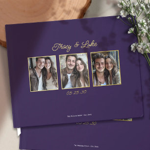 Simple Modern Gold Frame with Three Couple Photos  Guest Book