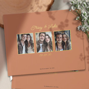 Simple Modern Gold Frame with Three Couple Photos Guest Book