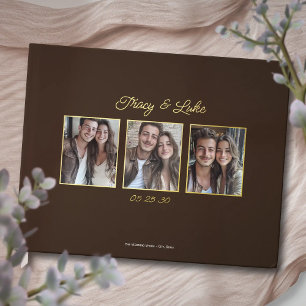 Simple Modern Gold Frame with Three Couple Photos Guest Book