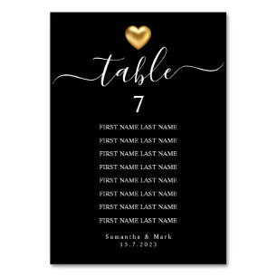 Simple Modern Gold Heart Typography Wedding Table  Table Number