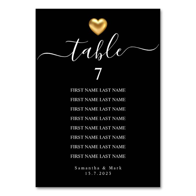Simple Modern Gold Heart Typography Wedding Table  Table Number (Front)