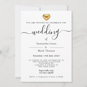 Simple Modern Gold Heart Wedding Stationery Invitation