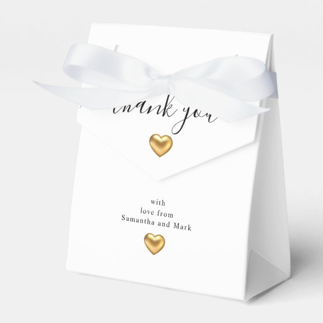 Simple Modern Gold Heart White Wedding Favour Box (Front Side)