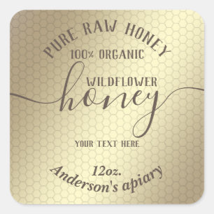 Simple modern gold honey comb honey jar square sticker