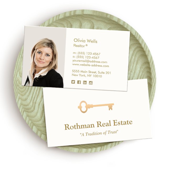 Simple Modern Gold Key Front Real Estate  Photo Ca Calling Card (Creator Uploaded)