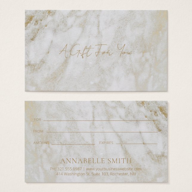 Simple Modern Gold Marble Elegant Gift Certificate (Front & Back)