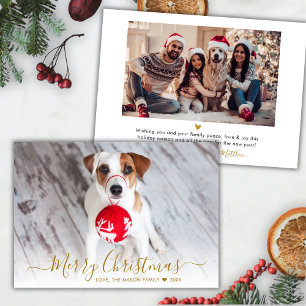 Simple Modern Gold Script 2 Photo Christmas Holiday Card