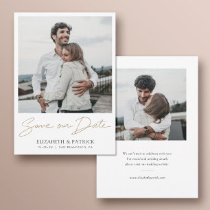 Simple Modern Gold Script 2 Photo Wedding Save The Date