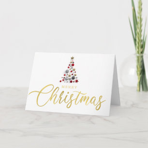 Simple Modern Gold Script Christmas Tree Holiday Card
