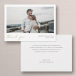 Simple Modern Gold Script Custom Photo Wedding Thank You Card<br><div class="desc">This simple, stylish modern photo wedding thank you card template features 'thank you' and your names and date beneath your photo. We've given this minimalist design a warm touch with 'thank you' in an elegant gold tone called California Gold in a relaxed, all lower case script that feels intimate and...</div>