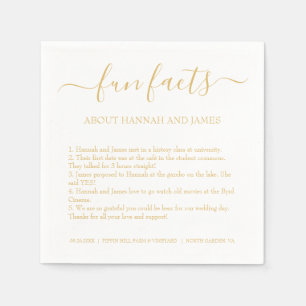 Simple Modern Gold  Script Fun Facts Wedding Napkin