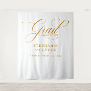 Simple Modern Gold Script Grad Photo Backdrop Tapestry