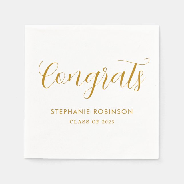 Simple Modern Gold Script Graduation  Napkin (Front)