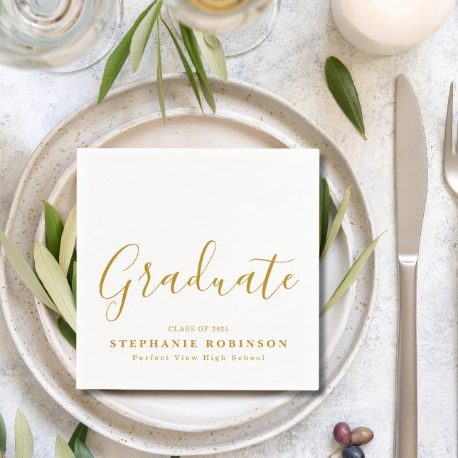  Simple Modern Gold Script Graduation Party Napkin (Creator Uploaded)