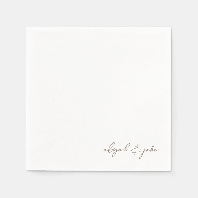 Simple Modern Gold Script Names Wedding  Napkins (Front)