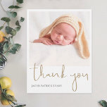 Simple Modern Gold Script Photo Baby Gift Thank You Card<br><div class="desc">This simply charming photo baby shower thank you card template features a simple design with a warm, handmade flair and borders that remind us of a vintage instant photo. The front features your baby's name under your favourite photo and a 'thank you' message in a casual modern lower case handwriting...</div>
