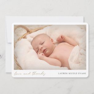 Simple Modern Gold Script Photo Baby Shower Thank You Card