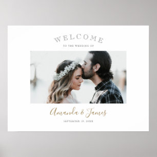 Simple Modern Gold Script Photo Wedding Welcome Poster