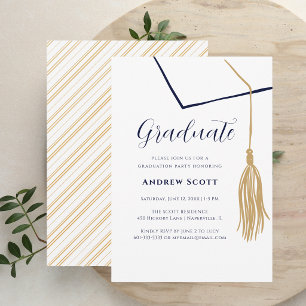Simple Modern Gold Tassel Graduation Party Invite