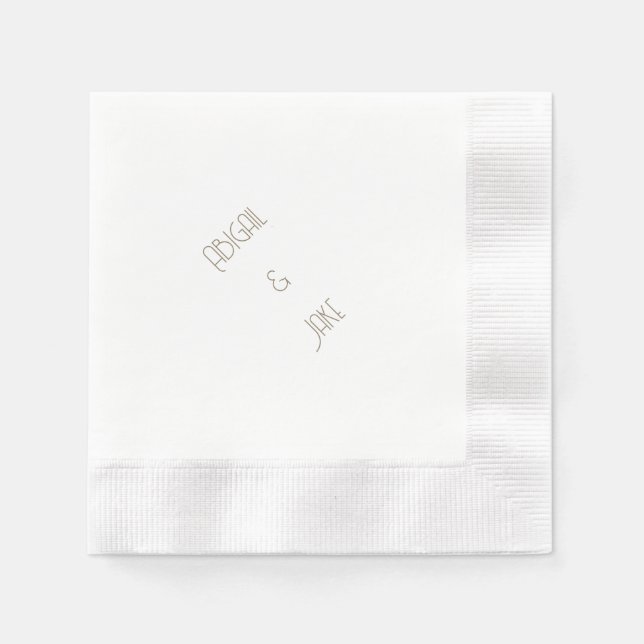Simple Modern Gold Text Names Wedding Cocktail Napkin (Front)
