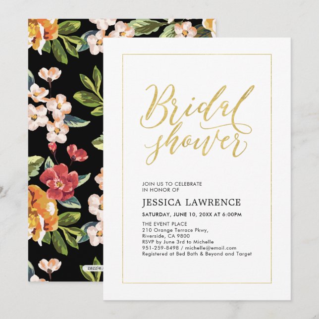 Simple Modern Gold Tropical Wedding Bridal Shower Invitation (Front/Back)