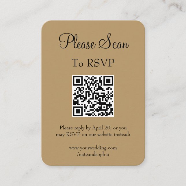 Simple Modern Gold Wedding Scan QR Code Enclosure Card (Front)