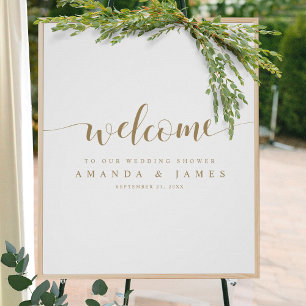 Simple Modern Gold White Couple's Shower Welcome Poster