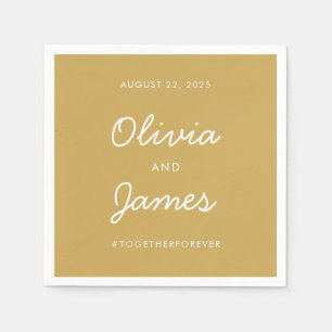 Simple Modern Gold White Script Wedding Hashtag Napkin