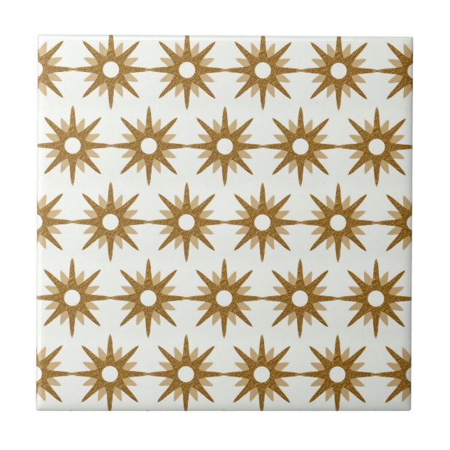 Simple Modern Gold White Starburst Pattern Tile (Front)