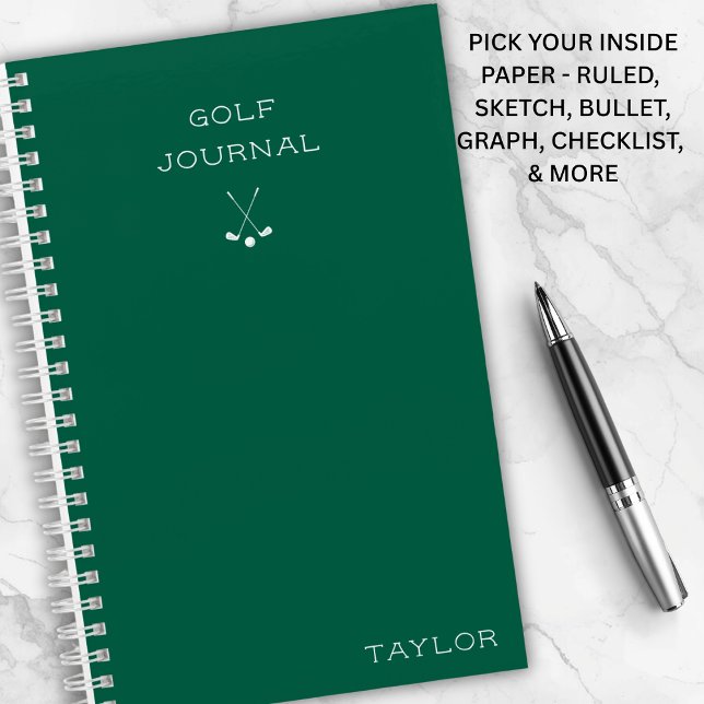 Simple Modern Golf Journal Personalized Name Green (Personalized with your name for a custom feel.)