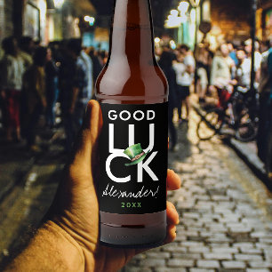 Simple Modern Good Luck Black White Green Tophat  Beer Bottle Label
