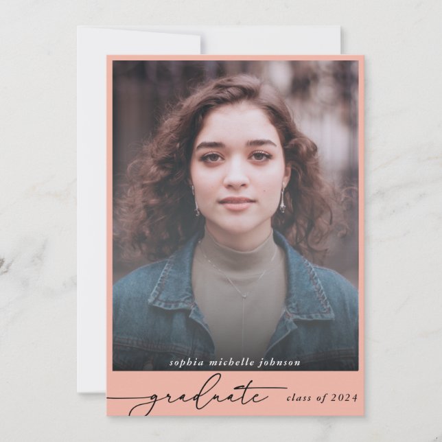 Simple Modern Graduate Script Photo Party | Pink Invitation (Front)