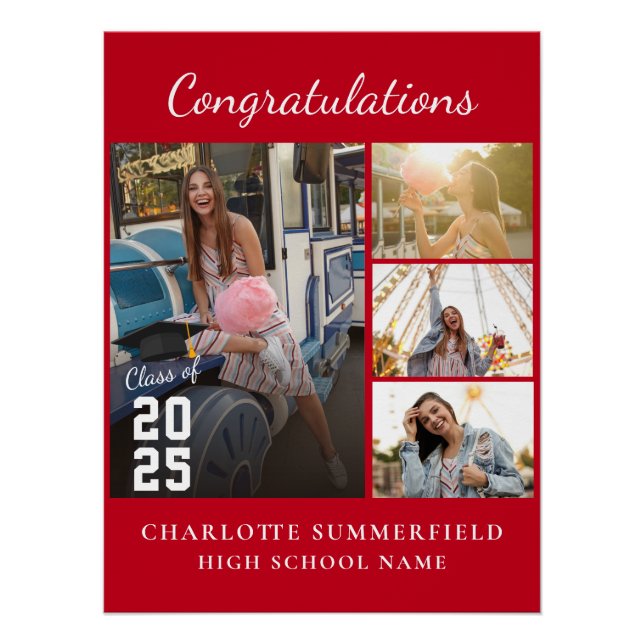 Simple Modern Graduation 2025 Photo Collage Poster (Front)