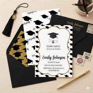 Simple Modern Graduation Cap & Diploma Party Invi Invitation