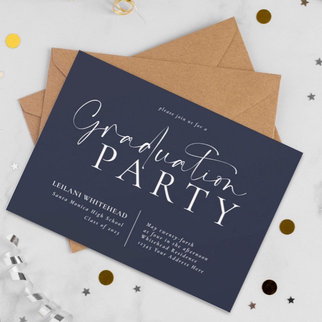 Simple Modern Graduation Party Navy Blue Invitation (Creator Uploaded)