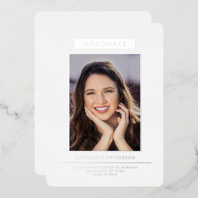 Simple Modern Graduation Photo Silver Script (Front/Back)