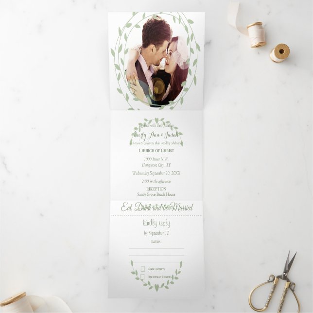 Simple Modern Green Ash Wedding  Tri-Fold Invitati (Inside)