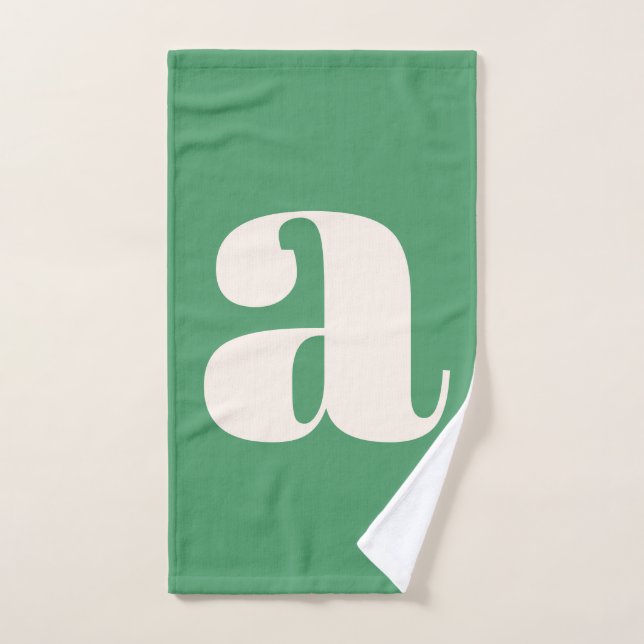 Simple Modern Green Bold Retro Monogram Initial Bath Towel Set (Hand Towel)