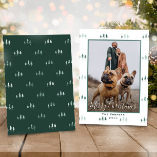 Simple Modern Green Christmas Tree Photo Holiday Card