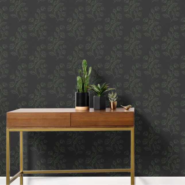 Simple Modern Green Floral Pattern On Dark Grey Wallpaper (Creator Uploaded)