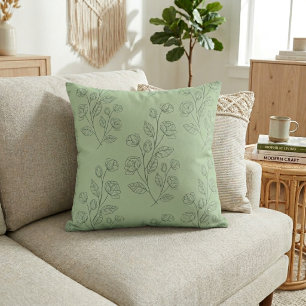 Simple Modern Green Floral Pattern On Green Cushion