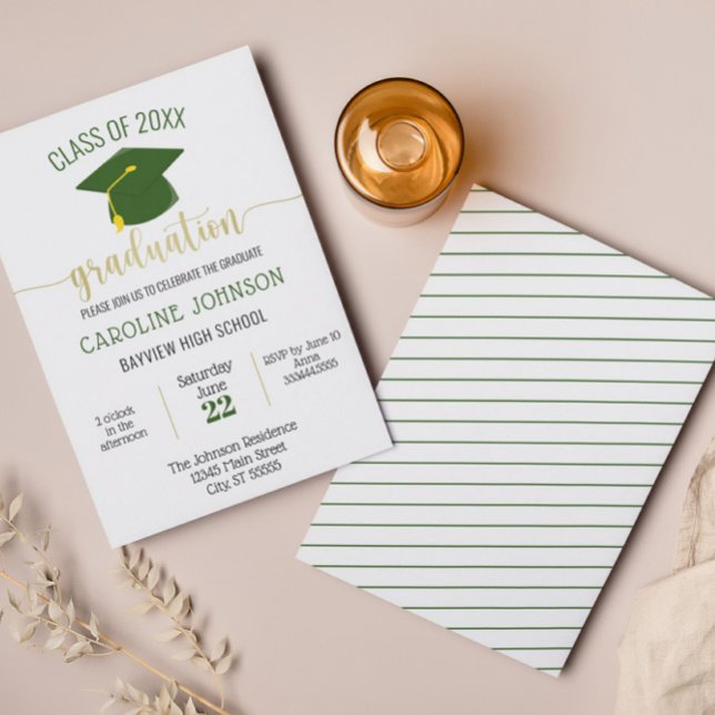 Simple Modern Green Gold Graduation Invitation (Creator Uploaded)