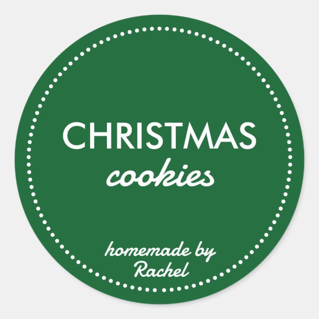 Simple Modern Green Homemade Christmas Cookies Classic Round Sticker (Front)