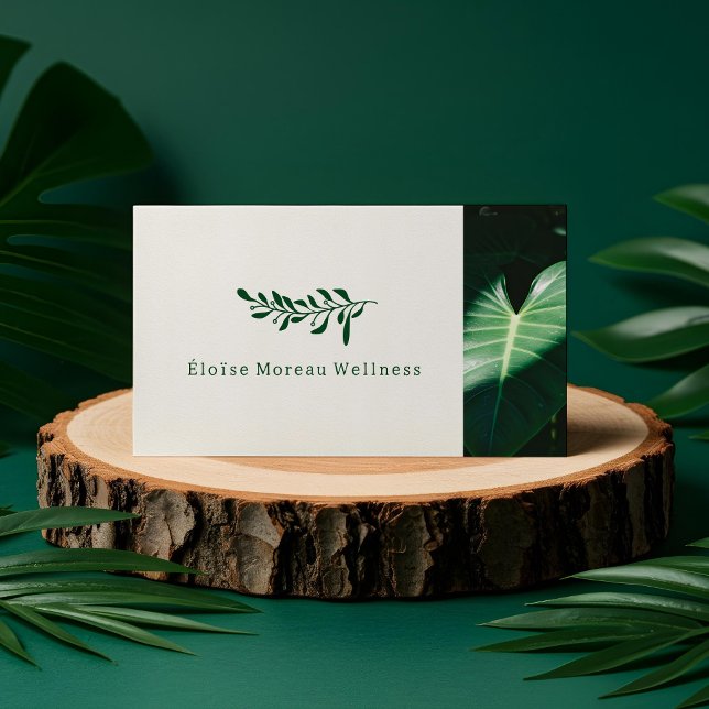 Simple Modern Green Leaf Botanical Spa Wellness  Business Card (Simple Modern Green Leaf Botanical Spa Wellness Business Card (Front))